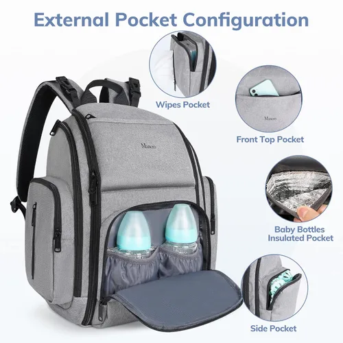 Miniatura 4 de Mancro - Mochila, pañalera, Mochila para pañales para papá y mamá, bolsa de viaje para mujeres y hombres, L, 1-gris