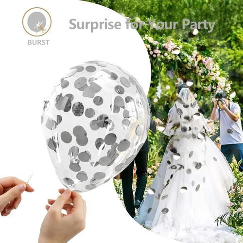 Miniatura 7 de Bezente Globos de látex de confeti negro y plateado, 60 globos de 12 pulgadas, cromados metálicos y confeti de 12 pulgadas, para Año Nuevo