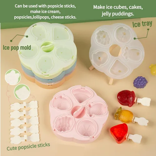 Miniatura 2 de Moldes de paletas de 5 piezas, lindas bandejas de paletas con formas de frutas, molde de silicona sin BPA para helados para congelador, hecho
