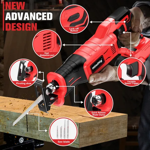 Miniatura 3 de MtiolHig Sierra recíproca inalámbrica para Milwaukee 18V Batería: 3200 SPM Sawzall sin escobillas, 3 velocidades variables, longitud de carrera