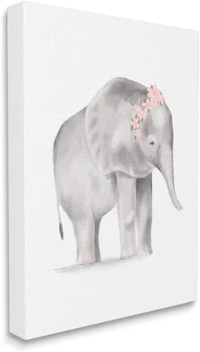 Miniatura 9 de Stupell Industries Placa de pared con diseño floral de elefante bebé rosa y gris, diseño de Daphne Polselli, 13 x 19 pulgadas, gris