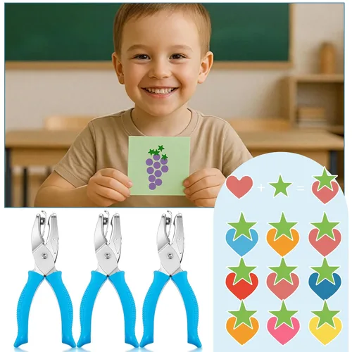Miniatura 5 de Zonon 3 piezas perforadoras de papel con formas de agujeros de un solo agujero para manualidades, perforadoras de metal manuales con agarre de 1/4