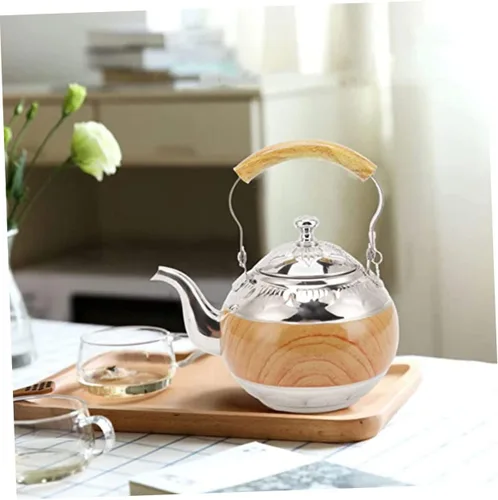 Miniatura 3 de GANAZONO Tetera de acero inoxidable con capacidad para tetera con mango ergonómico, diseño para sala de té, elegante accesorio de cocina funcional