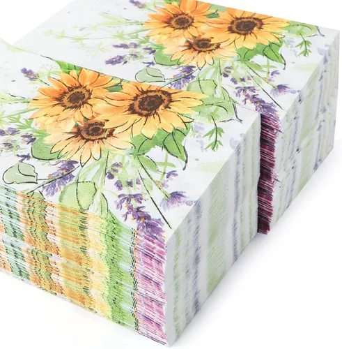 Miniatura 7 de Paquete de 100 toallas de mano desechables para baño, servilletas de papel de girasol, servilletas decorativas de flores de primavera para baño