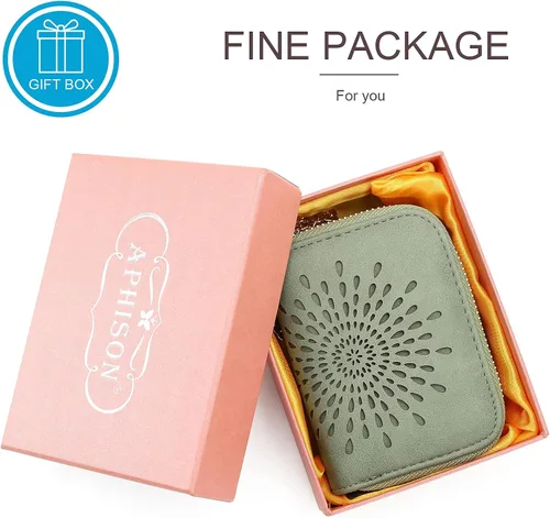 Miniatura 6 de APHISON RFID - Porta tarjeta de crédito con cremallera carteras pequeñas para mujer en cuero estilo girasol para mujer y niña caja de regalo 1927