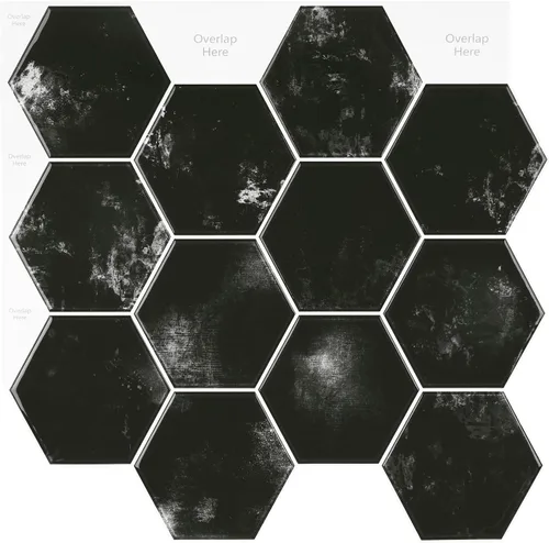 Miniatura 7 de Wallercity Azulejos hexagonales de metro negro para salpicaduras para salpicaduras de mármol en muro para cocina, 10 hojas de azulejos de pared