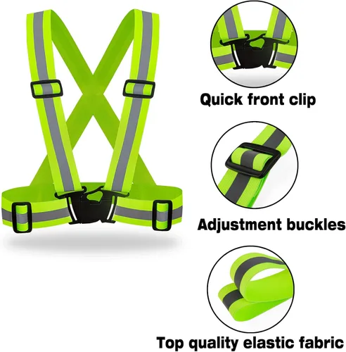 Miniatura 4 de DUSKCOVE Paquete de 2 chalecos de seguridad Hi Vis, ajustables, color neón brillante, alta visibilidad, reflectantes, correas de seguridad