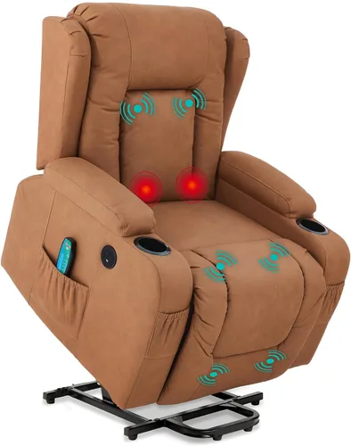Best Choice Products - Silla de elevación eléctrica de cuero PU, silla reclinable de masaje, muebles ajustables para espalda, patas con 3