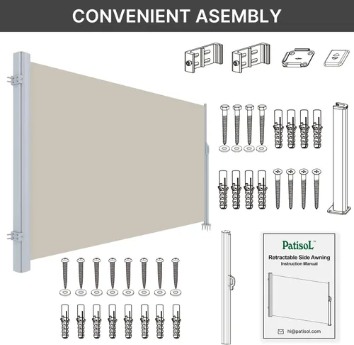Miniatura 9 de PATISOL Toldo lateral retráctil de aluminio de 138" x 71" para patio al aire libre divisor de privacidad plegable, resistente al agua y a los rayos