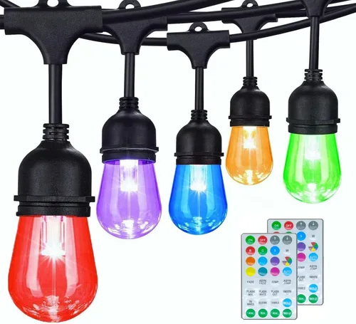 Miniatura 9 de Cadena de luces LED de grado comercial de 48 pies para exteriores con control remoto, inastillables, impermeables, cambiantes de color, luces