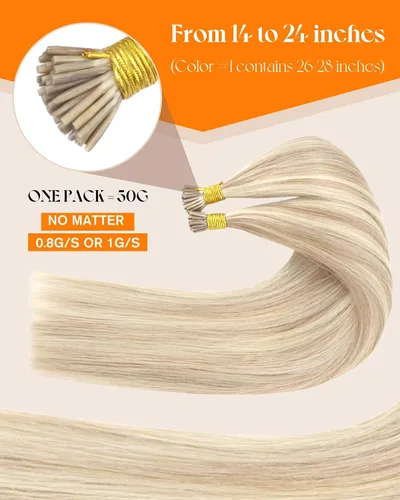 Miniatura 2 de Sunny Hair I Tips - Extensiones de cabello humano real, rubio ceniza con rubio platino, extensiones de cabello humano con punta en I de 20 pulgadas