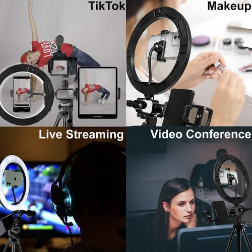 Miniatura 4 de Acuvar Kit de vlogging premium de 9 piezas para iPhone, Android y cámaras, micrófono, soporte de trípode y luz LED, paquete de YouTube, TikTok