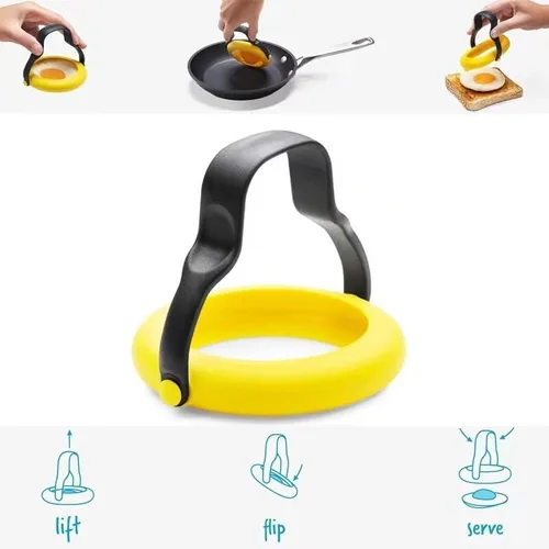 Miniatura 5 de Anillos de silicona para huevos para freír huevos, anillo abatible y a prueba de fugas con asa, molde redondo antiadherente para huevos