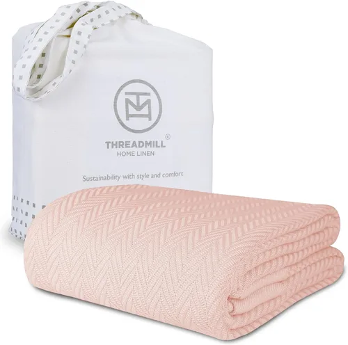 Miniatura 19 de Threadmill Home - Manta de lino de tamaño King, 100% algodón, color blanco, con diseño espiga., Algodón, Plateado, gemelo Gris claro