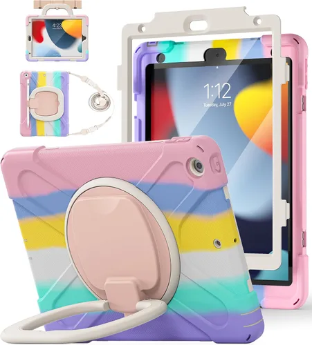 BATYUE Funda para iPad de 9ª, 8ª y 7ª generación (funda resistente para iPad de 10.2 pulgadas 2021/2020/2019) con protector de pantalla, soporte