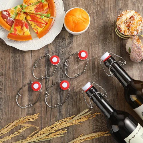 Miniatura 5 de Meanplan 6 tapas de repuesto para botellas con tapa abatible con 6 juntas de silicona de sellado, tapón superior abatible para botellas de vidrio