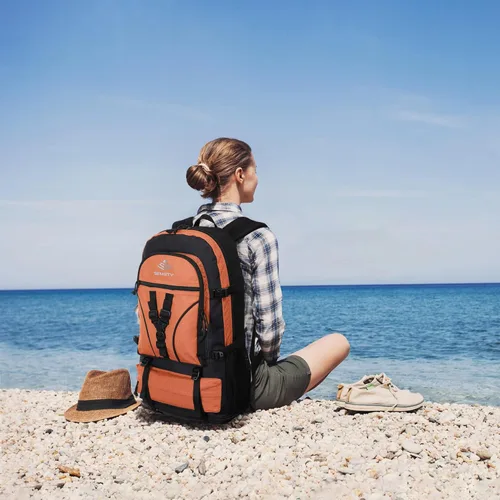 Miniatura 6 de Mochila de senderismo expandible de 40 L/50 L para hombres y mujeres, mochila de viaje y camping aprobada para vuelos 40l+10l naranja