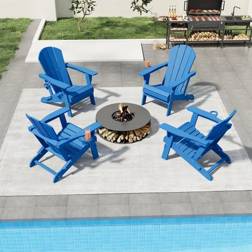Miniatura 12 de Silla plegable Adirondack con portavasos, juego de 2, sillas de plástico HDPE para exteriores, resistentes a la intemperie, aspecto de madera real