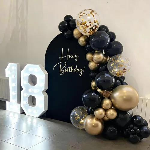 Miniatura 5 de 60 globos de confeti negro y dorado, globos metálicos de látex dorado y negro de 12 pulgadas para graduación 2026, aniversario, cumpleaños, Navidad