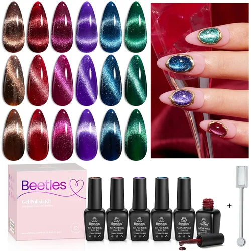 Miniatura 13 de Beetles - Juego de esmaltes de uñas de gel Jelly de 6 colores, tonos nude, rosa, marrón, con brillo y efecto de glitter, kit de esmaltes de gel