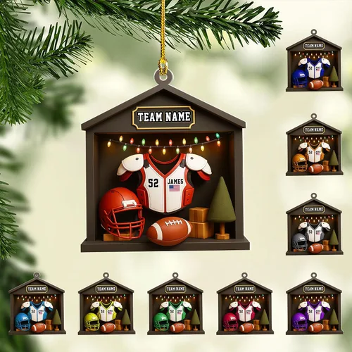 Miniatura 28 de Adornos de fútbol personalizados, hombreras y casco, adorno de Navidad, regalo de jugador estadounidense, regalo para niños y niñas, decoración