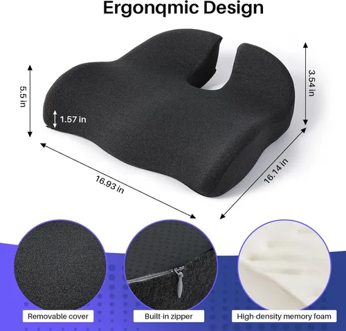 Miniatura 2 de Cojín de asiento para silla de oficina, cojín de asiento grande y grueso para aliviar el dolor de coxis, ciática y apoyo de espalda, cojín de espuma