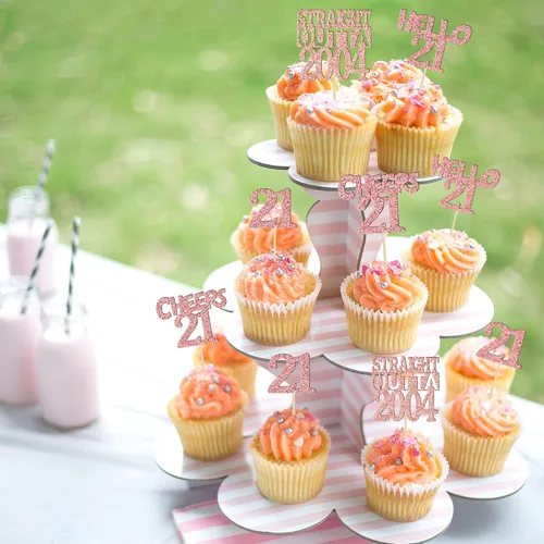 Miniatura 6 de Gyufise 24 piezas de decoración para cupcakes de cumpleaños de 21 años con purpurina de veintiún rectas fuera de 2004, decoraciones para pasteles
