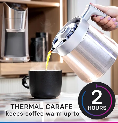Miniatura 10 de GE Profile Smart Grind & Brew - Cafetera con Servicio Individual sin Cápsulas, Depósito de Agua de 90 oz, Jarra Térmica de 10 Tazas, Control de Voz