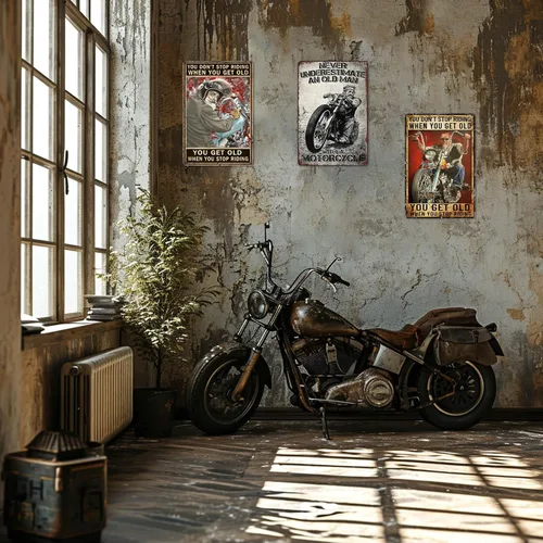 Miniatura 3 de Carteles de motocicleta Ubewair Regalos de motocicleta para hombres Arte de motocicleta de metal Decoración de pared Nunca subestimes a un viejo