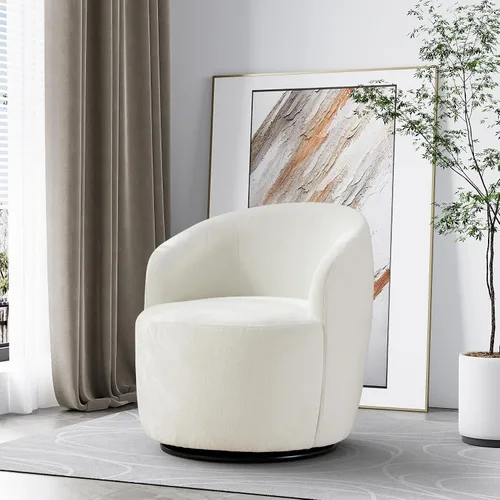 Miniatura 8 de Wrofly Silla giratoria de barril moderna, cómoda silla giratoria Boucle, cómoda silla redonda de chenilla, pequeña silla tapizada para sala