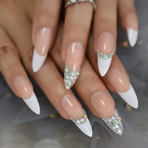 Miniatura 16 de Coolnail - Puntas de uñas postizas de acrílico rosa metálico sexy, strass rosa claro, espejo decorativo brillante, uñas artificiales cortas L5538