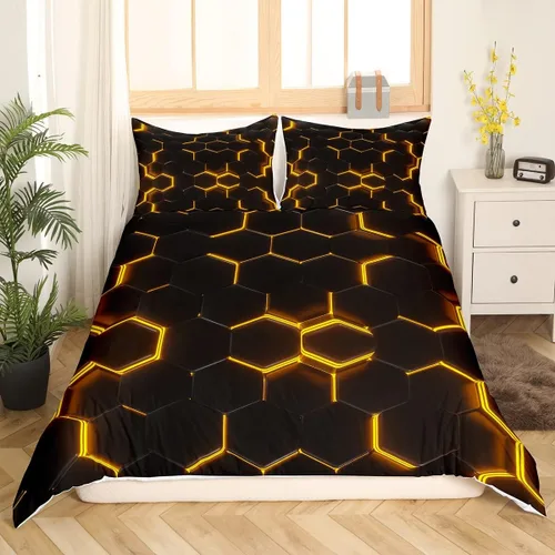 Miniatura 30 de Funda de edredón de panal para niños, hombres y niñas, juego de ropa de cama moderno con temática geométrica hexagonal, diseño de cuadrícula