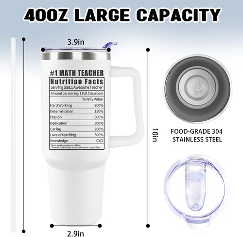 Miniatura 6 de Vaso de matemáticas con asa para hombres, 40 onzas, regalo de nutrición matemática, tazas de acero inoxidable, con texto divertido, aislantes