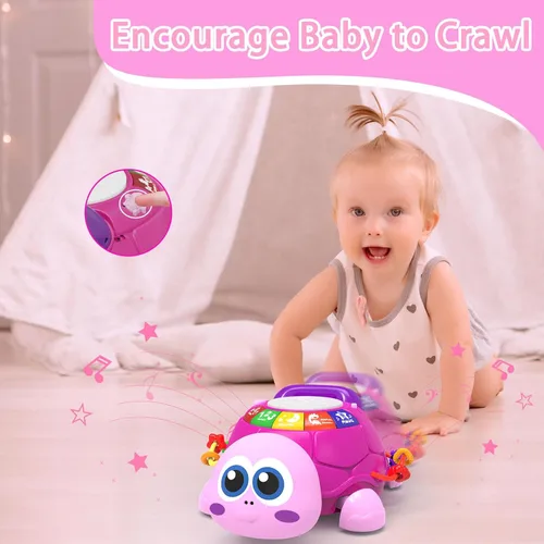 Miniatura 5 de Ussybaby Juguetes Musicales de Tortuga para Bebés de 6 a 12 Meses, Juguete Musical Iluminado para Tiempo Boca Abajo del Bebé con Teléfono, Juguetes