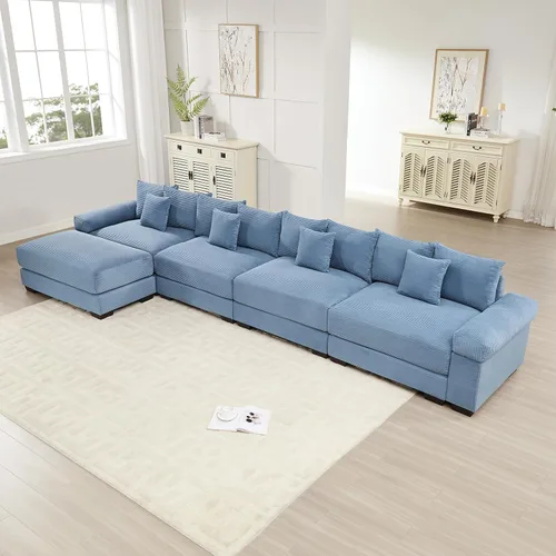 Miniatura 20 de Sofá modular de gran tamaño de 117.3 pulgadas, sofás modulares grandes de pana para sala de estar, sofás de 3 plazas, moderno juego de sofá de Blanco