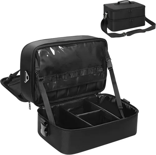 Estuche de maquillaje extra grande, bolsa de viaje para artistas de maquillaje profesional, doble capa, ligera, XL, estuche organizador de viaje