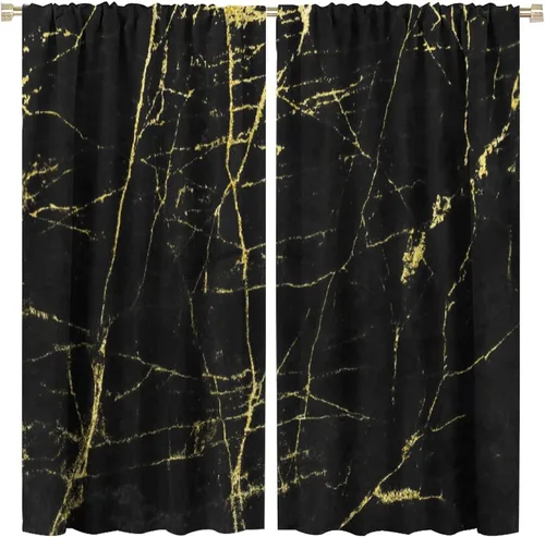 Miniatura 10 de Cortinas abstractas de mármol de lujo de lujo azul marino dorado a rayas con patrón de mármol estampado para dormitorio, sala de estar, cortinas