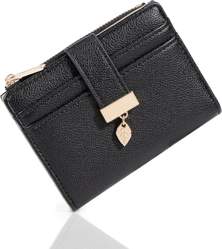 Miniatura 6 de Billetera pequeña para mujer, plegable, de piel suave, tarjetero con ventana de identificación, con cremallera, bolsillo para monedas, carteras