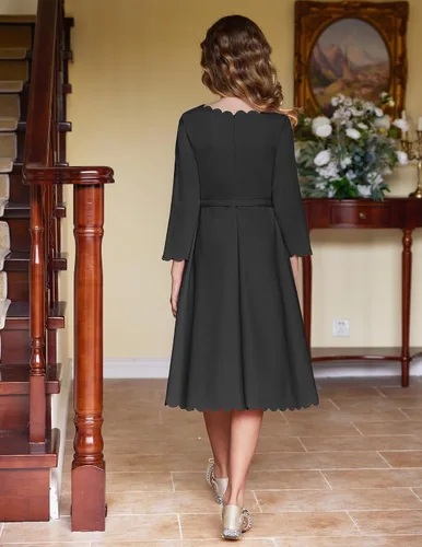 Miniatura 4 de Arshiner Vestido de fiesta para niñas con ribete festoneado, cinturón, acampanado, formal, por debajo de la rodilla, con bolsillos, para 6-15 años