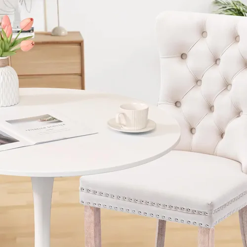 Miniatura 4 de Juego de 6 Sillas de Comedor Tapizadas de Terciopelo, Sillas Laterales de Cocina de Estilo Moderno con Ribete de Tachuelas y Patas de Madera, Anillo
