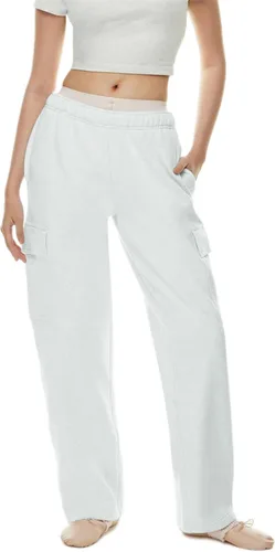 QIBABU Pantalones deportivos tipo cargo de forro polar para mujer, estilo casual, holgados, pierna ancha, pantalones deportivos con parte inferior