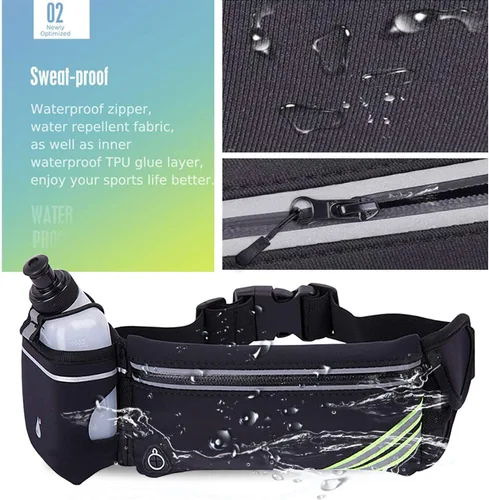 Miniatura 2 de Riñonera impermeable para correr y botella de agua, bolsa deportiva para hombres y mujeres, bolsa de cintura para corredores, soporte de teléfono