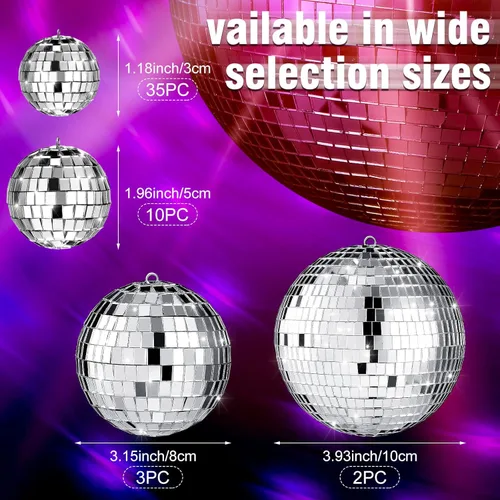 Miniatura 5 de Sumind 50 bolas de discoteca decorativas plateadas con espejo para colgar, decoración reflectante surtida, para bodas, bailes, festivales de música