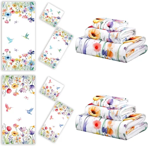 Miniatura 7 de VitalCozy Juego de 6 toallas de mano de playa para baño, diseño de conchas costeras, estrellas de mar náuticas, toallas de baño para cocina, baño