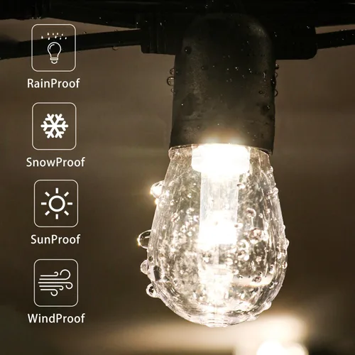 Miniatura 4 de GANA - Tira de luces LED de bajo voltaje de 12V y seguras para exteriores, 32 pies, 10 bombillas inastillables, 2200K, luz blanca cálida
