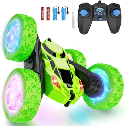 Miniatura 16 de Hamdol Coche de acrobacias a control remoto para niños de 6 a 12 años, auto de control remoto giratorio de 360° con luces LED, vehículo eléctrico