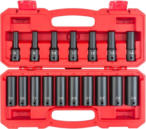 Miniatura 12 de TEKTON Juego de llaves de impacto de 6 puntos poco profundas de 1/2 pulgada con funda, 23 piezas (0.394-1.260 in) SID92322 Sólo herramienta