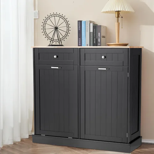 Miniatura 7 de AHB Gabinete de Bote de Basura Abatible de 13 Galones, Gabinete de Basura Oculto para Cocina, Gabinete de Reciclaje Independiente con Cajones