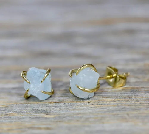 Miniatura 13 de Pendientes de tuerca de piedra preciosa cruda, idea de regalo para el día de la madre, graduación, moda de verano