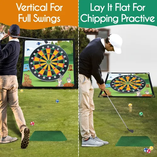 Miniatura 2 de Juego de Dardos de Chip de Golf Grande de 6.5 pies × 6.5 pies con 20 Pelotas Adhesivas Coloridas, Red de Práctica de Golf Interior y Exterior